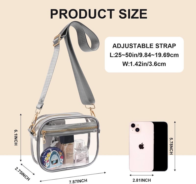 Fibrdoo Clear Bag Stadium Approved, Leather Clear Crossbody Purse Bag for Concerts Sports Events Festivals - Image 3